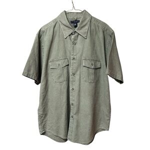 GAP Vintage Linen Cotton Blend Green Button Down Shirt L